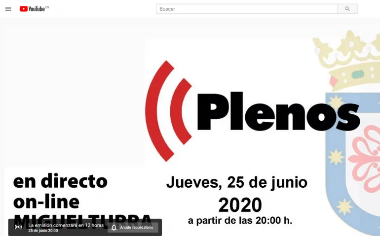 evento imagen captura pantalla del Pleno en directo a través de YouTube, 2020-06-25