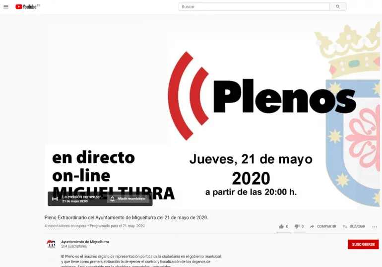 imagen captura pantalla del próximo Pleno del Ayuntamiento que se podrá seguir por YouTube