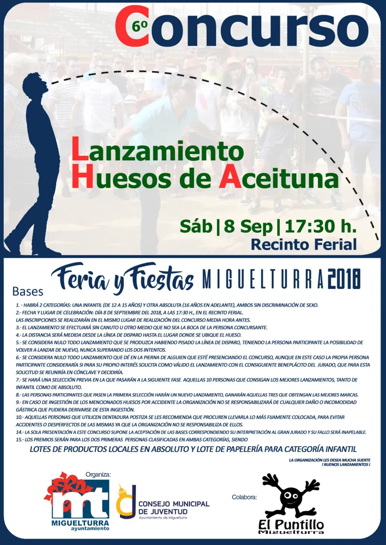 evento imagen cartel concurso lanzamiento huesos aceituna Ferias 2018 Miguelturra, diseño cartel portal web y centro de internet