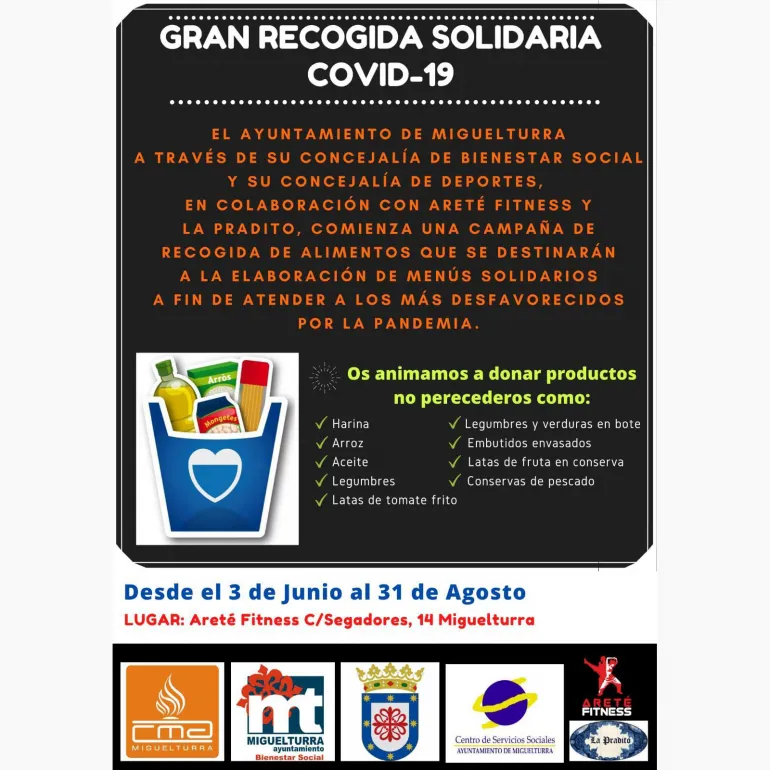 evento imagen cartel recogida alimentos, Ayuntamiento Miguelturra, junio a agosto 2020