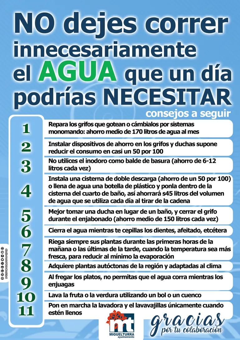 imagen del cartel con los consejos de la campaña de ahorro de agua, junio 2020, diseño portal web