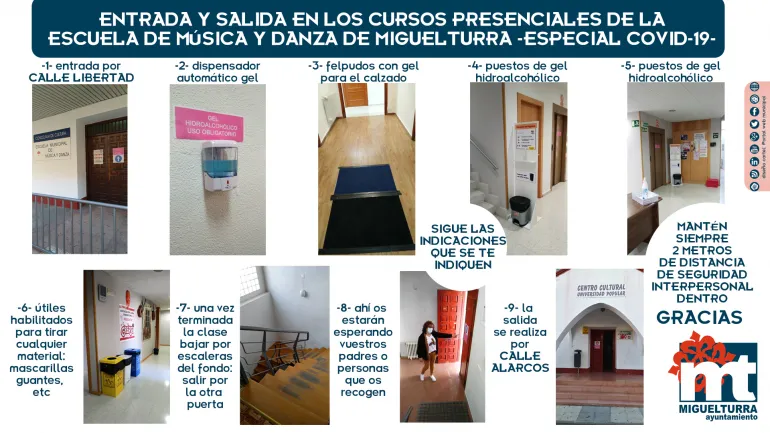 imagen de la normativa de entrada y salida de alumnado a la Escuela de Música, octubre 2020