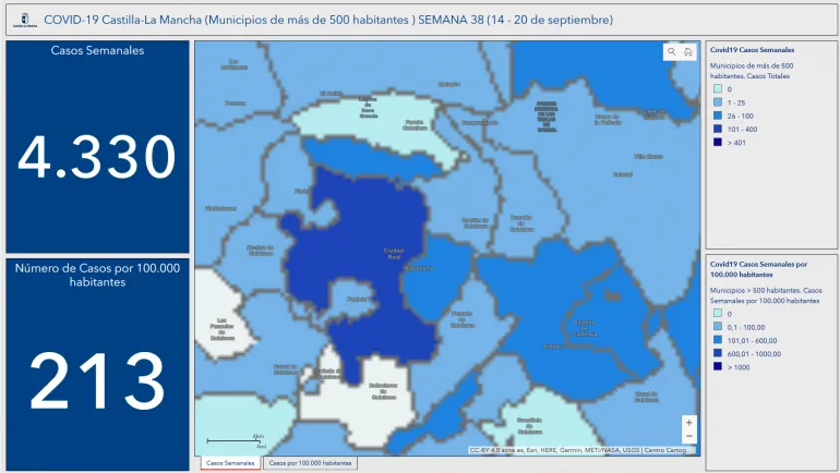 imagen captura pantalla a Miguelturra en el mapa regional Covid-19, 25 septiembre 2020