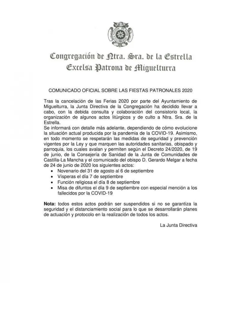 imagen del comunicado de prensa, 29 junio de 2020
