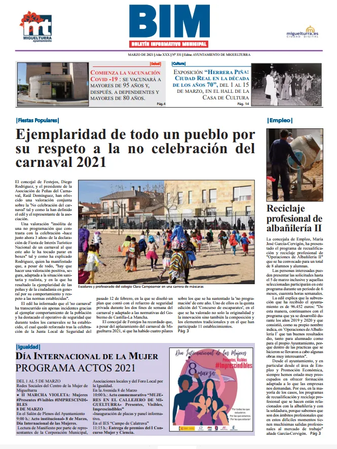 imagen portada del Boletín Informativo Municipal de Miguelturra número 330