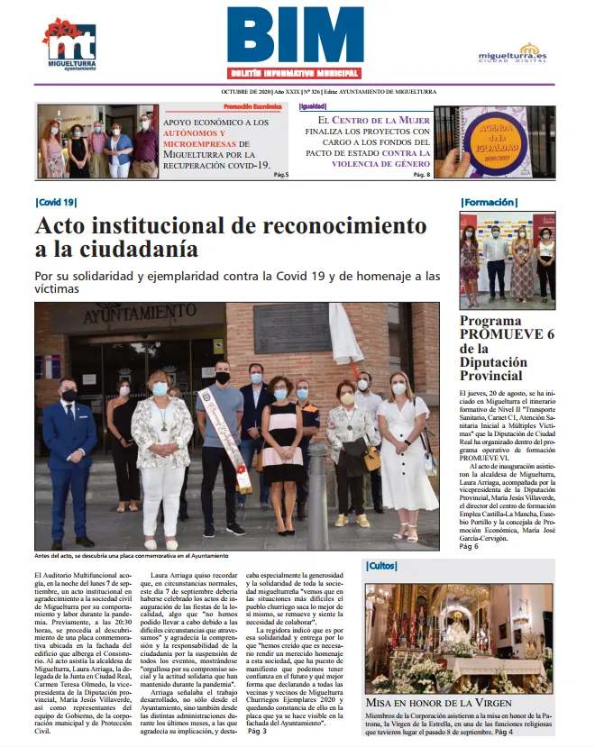 imagen de la portada del Boletín Informativo Municipal de Miguelturra del mes de octubre de 2020