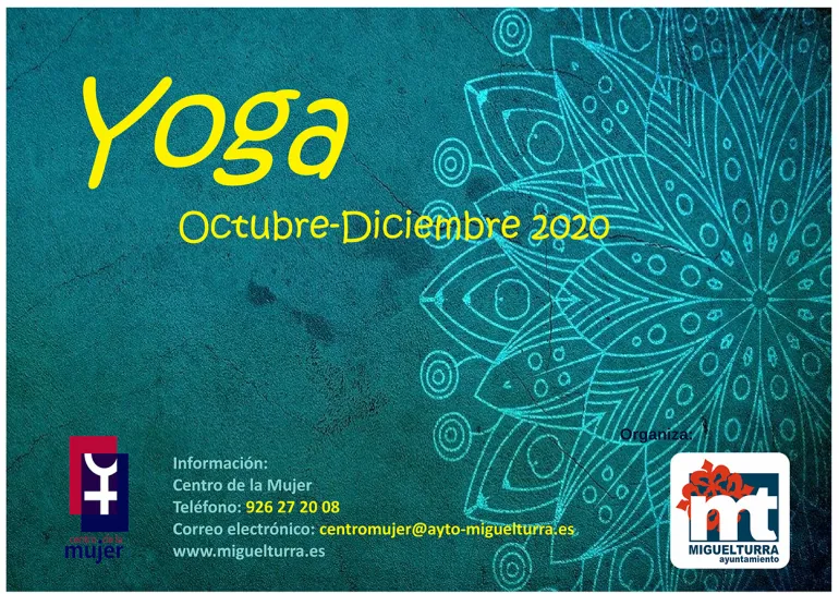 imagen cartel de los cursos de yoga del Centro de la Mujer, octubre a diciembre 2020  Miguelturra