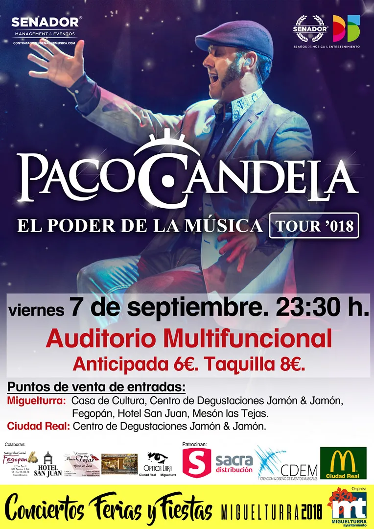 imagen del cartel anunciador del concierto de Paco Candela, Miguelturra, septiembre 2018