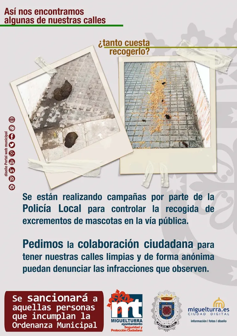 imagen del cartel para esta campaña de concienciación excrementos mascotas en vías públicas, diseño Portal Web Municipal