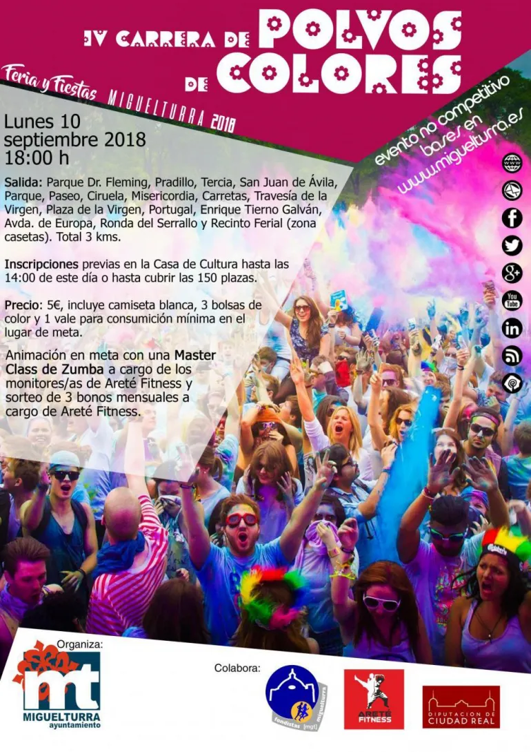 evento cartel Carrera Polvos de Colores Especial Ferias y Fiestas 2018 Miguelturra, diseño cartel portal web y centro internet