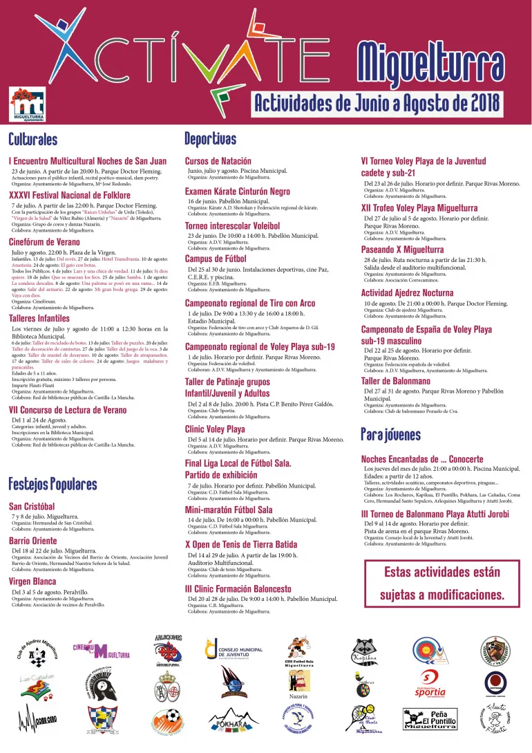 imagen del cartel de las actividades englobadas en el Actívate 2018 de Miguelturra