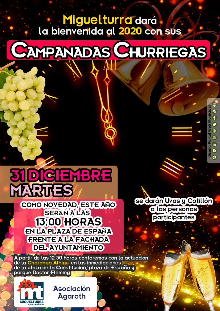 evento imagen cartel Campanadas Churriegas 2020, diseño cartel portal web municipal
