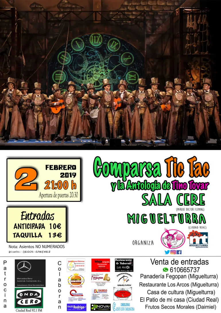 imagen del cartel anunciador de la comparse Tic Tac en Miguelturra, febrero 2019