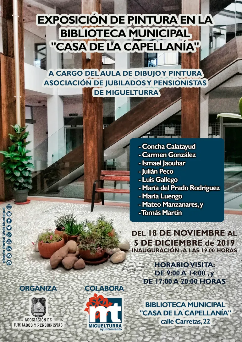 evento imagen cartel exposición pictórica Asociación Jubilados y Pensionistas noviembre 2019, diseño cartel portal web www.miguelturra.es
