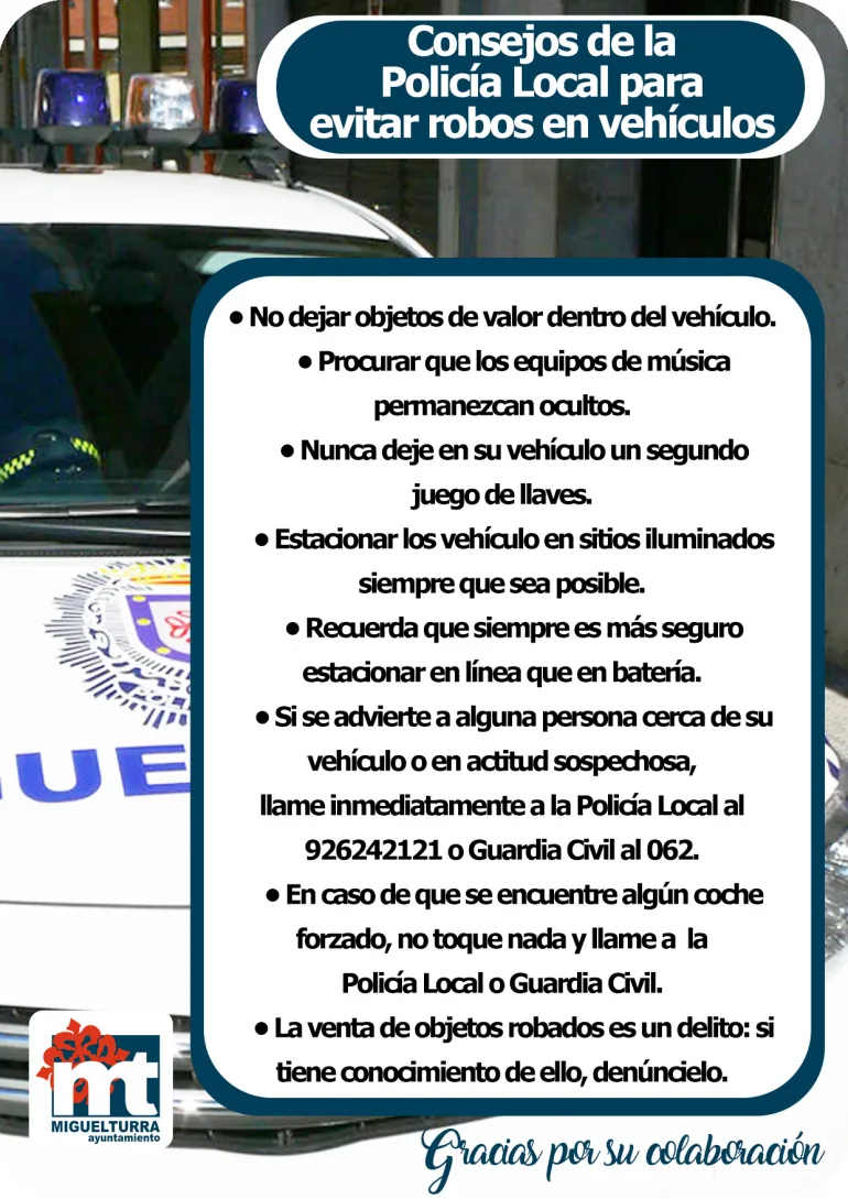 imagen del cartel alusivo a estas medidas de precaución dadas a conocer por la Policía Local, enero 2021 Miguelturra