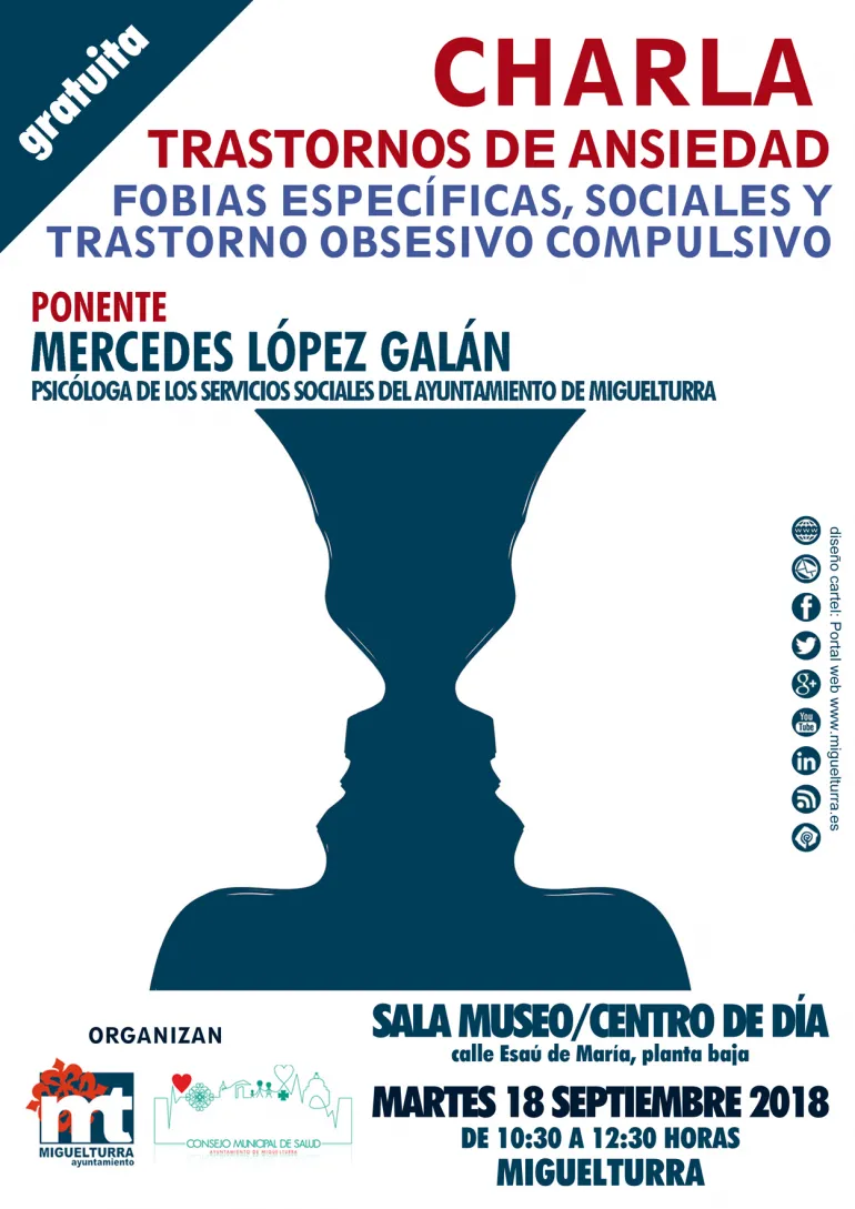 evento cartel de la charla sobre trastornos de ansiedad y fobias, septiembre 2018, diseño cartel portal web www.miguelturra.es