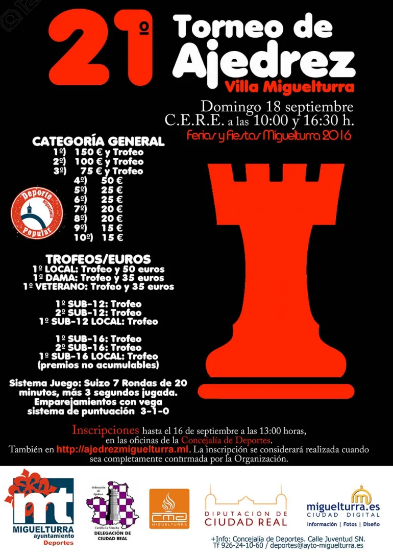 evento imagen del cartel anunciador del torneo de ajedrez de las Fiestas 2016 de Miguelturra