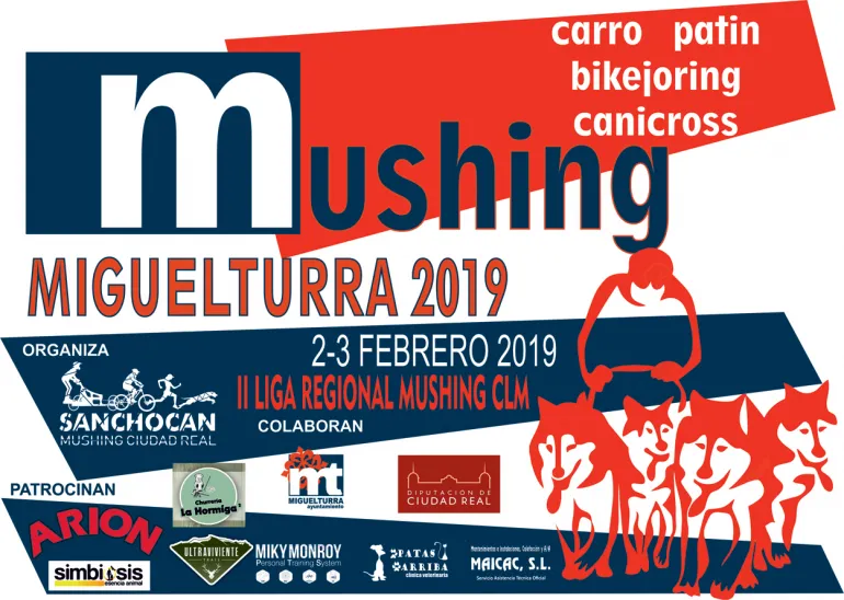 imagen del cartel anunciador de la carrera Mushing en Miguelturra, febrero 2019