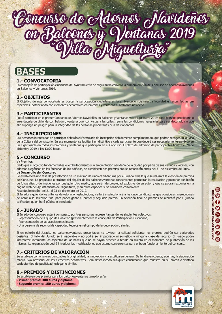imagen cartel concurrso adornos navideños 2019 Miguelturra, diseño cartel portal web municipal