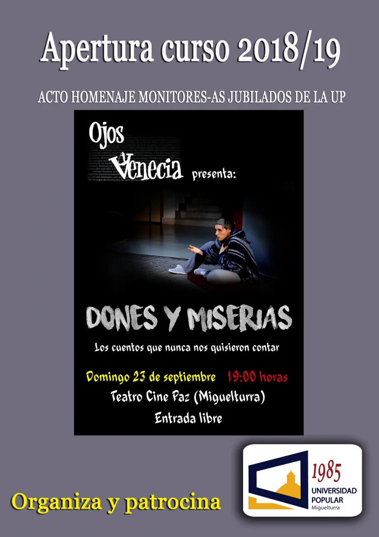 imagen cartel evento de la Universidad Popular inicio del curso 2018-2019