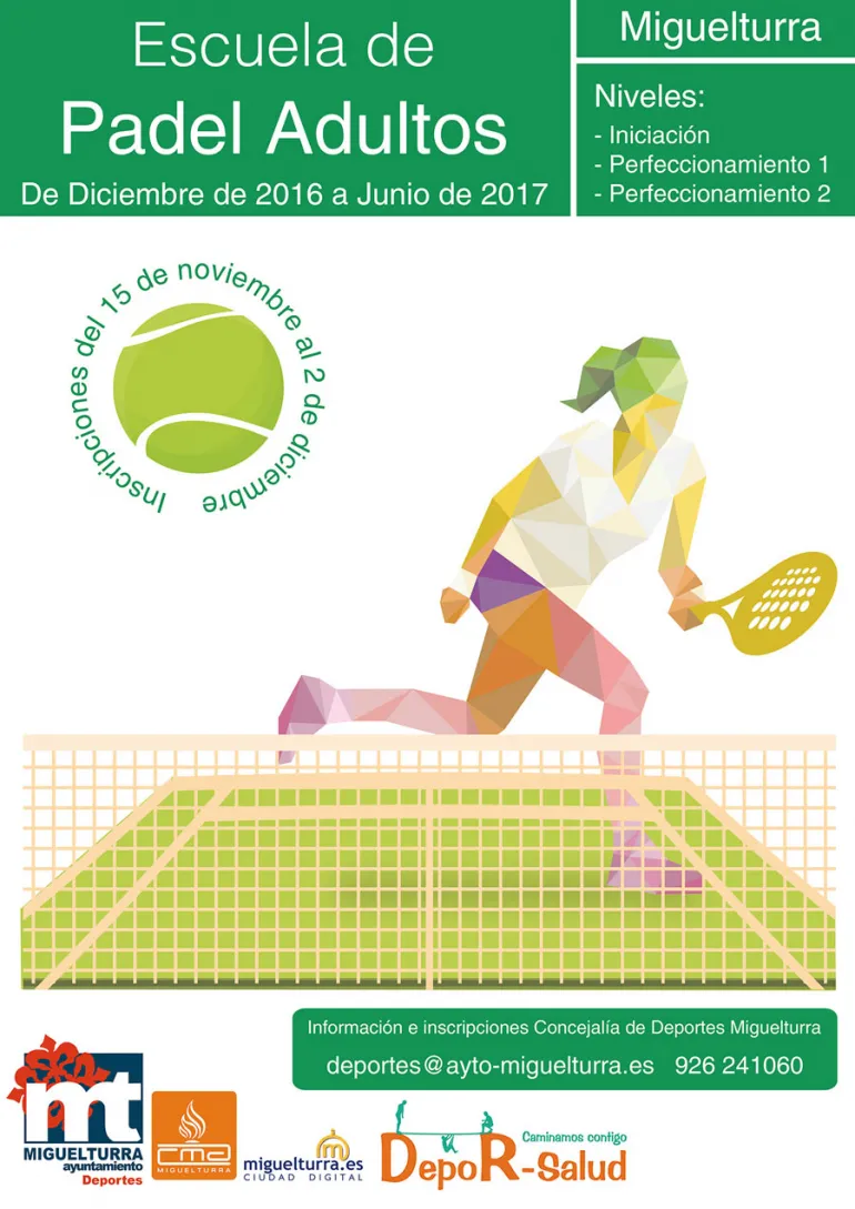 imagen del cartel de la escuela de pádel para personas adultas, noviembre 2016, diseño Centro de Internet