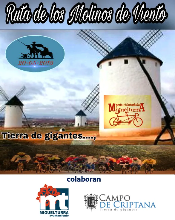 imagen del cartel de la ruta de los Molinos de la Peña Cicloturista de Miguelturra, 20 mayo 2018