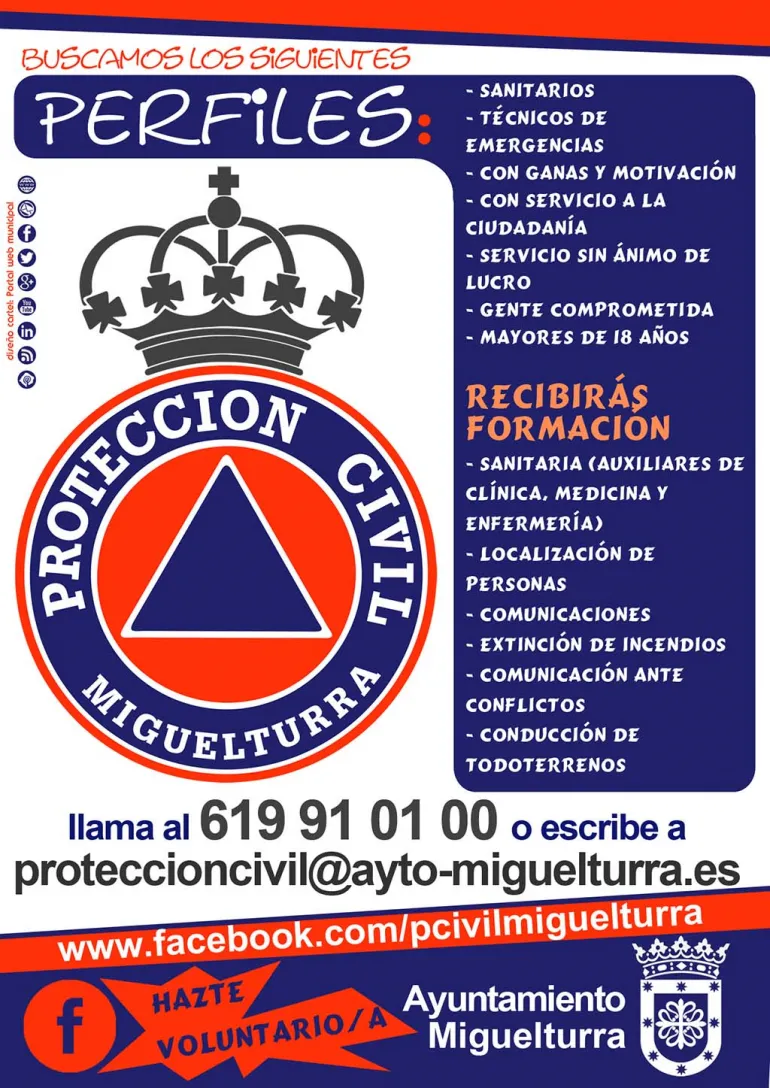 imagen del cartel captación voluntarios y voluntarias Protección Civil Miguelturra, diseño  portal web