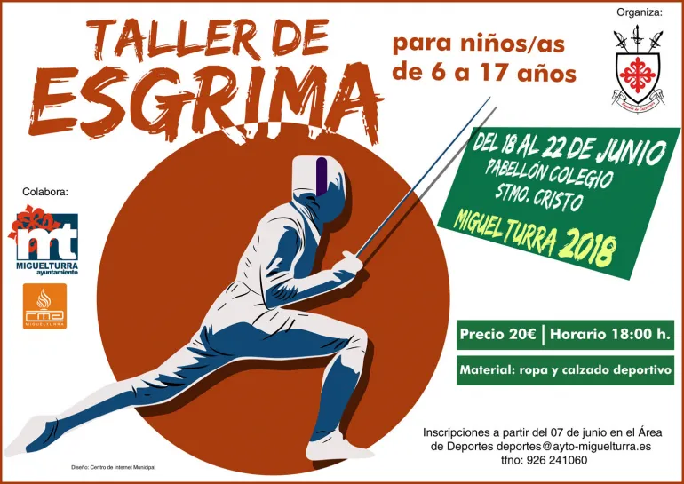 imagen cartel taller de esgrima junio 2018 Ayuntamiento Miguelturra, diseño cartel Centro de Internet