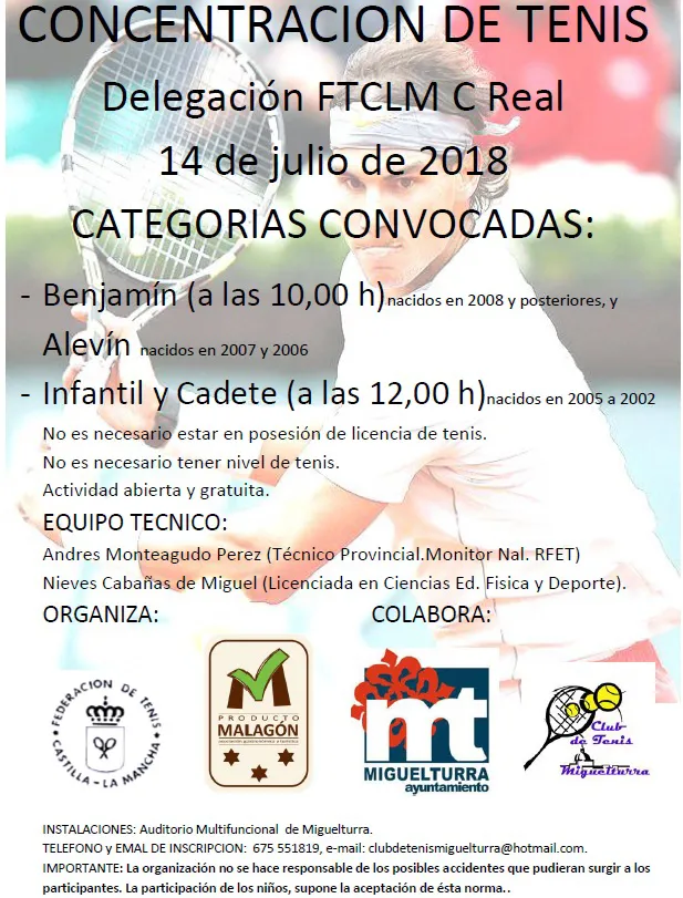 imagen del cartel de la concentración de tenis 14 julio en Miguelturra