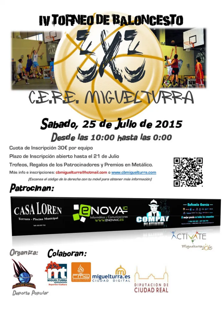 imagen del cartel del campeonato 3 por 3 de baloncesto, julio 2015
