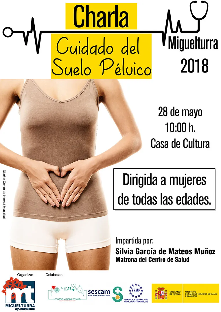 evento imagen del cartel sobre la charla de cuidados del suelo pélvico, mayo 2018, diseño cartel Centro Internet Miguelturra