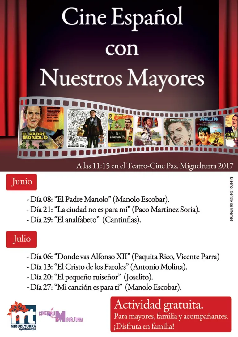 imagen cartel Cine Español con nuestros mayores, junio julio 2017, diseño Centro de Internet