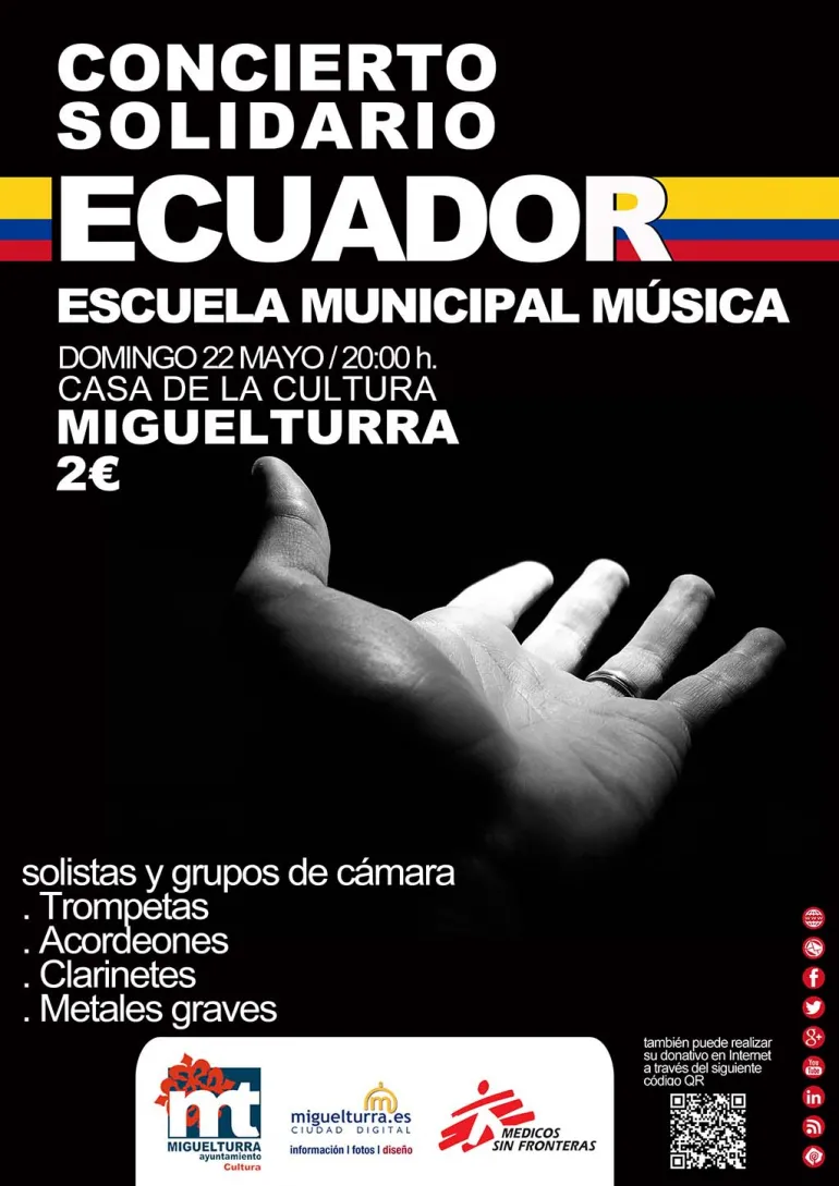 agenda imagen del cartel del Concierto Solidario a favor de Ecuador, mayo 2016