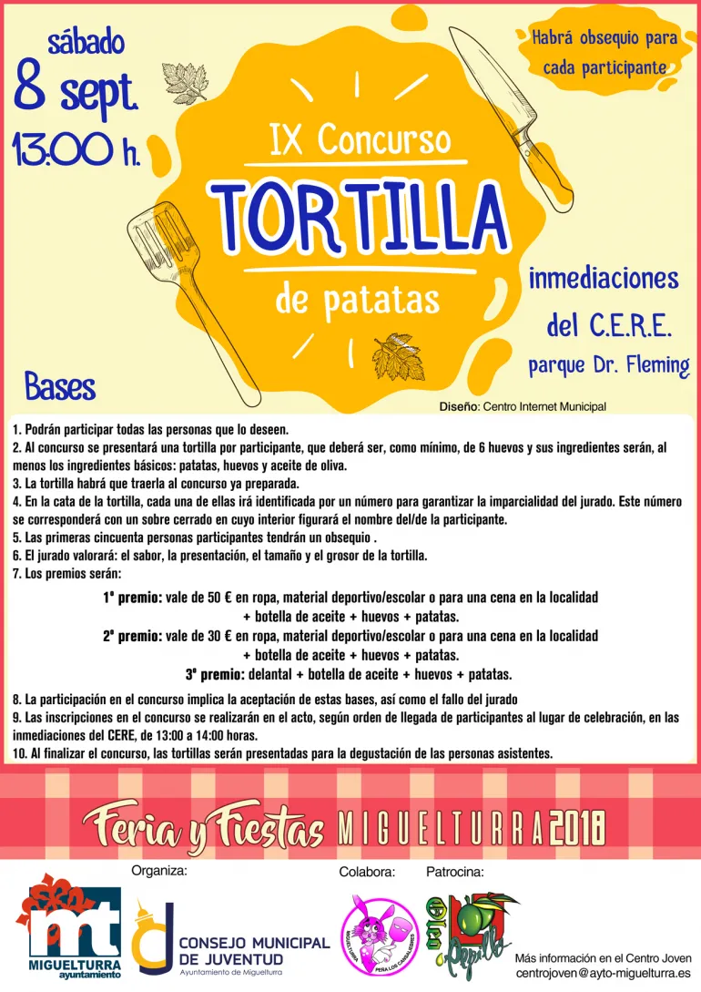evento imagen del cartel del concurso de Tortilla de Patatas, Ferias y Fiestas 2018, diseño cartel Centro de Internet