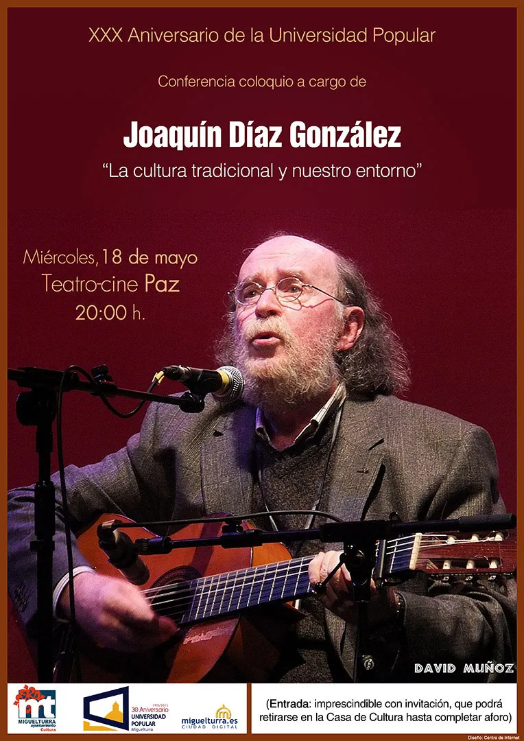 agenda imagen cartel charla coloquio Joaquín Díaz González, mayo 2016, diseño cartel Centro de Internet Miguelturra