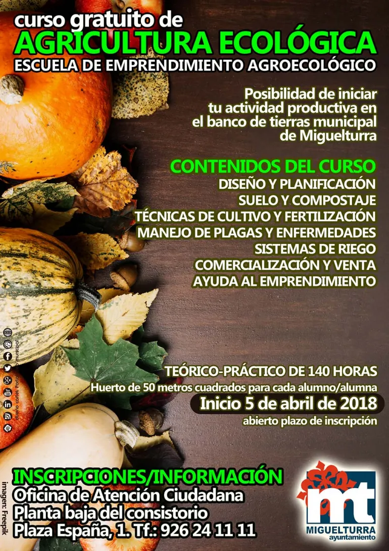 imagen del cartel anunciador del curso de agroecología, abril 2018, diseño cartel portal web municipal