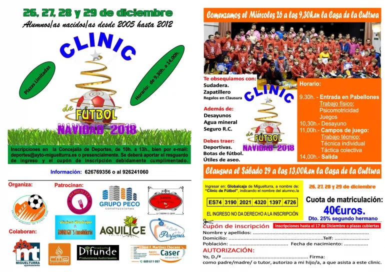 imagen folleto del Clinic de Navidad de Fútbol de Miguelturra 2018