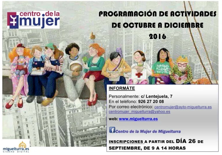imagen portada del folleto de actividades Centro de la Mujer de Miguelturra, octubre a diciembre 2016