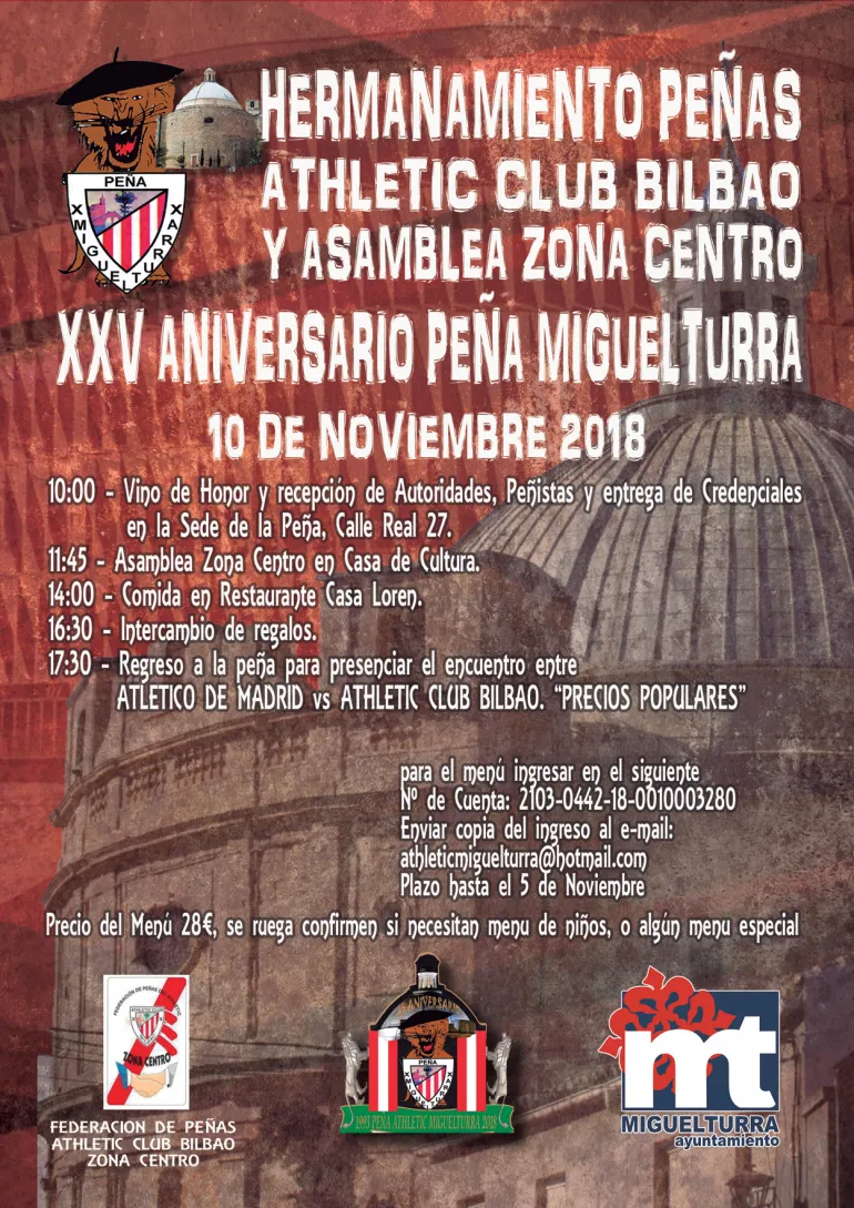 imagen del cartel anunciador de los eventos del 25 aniversario de la Peña Athlétic Club Bilbao de Miguelturra