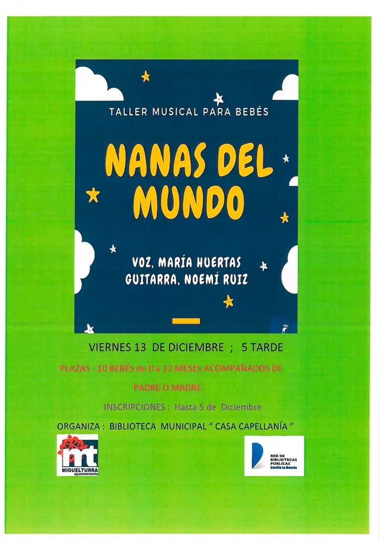 imagen cartel taller bebés en la Biblioteca Municipal el 13 de diciembre de 2019