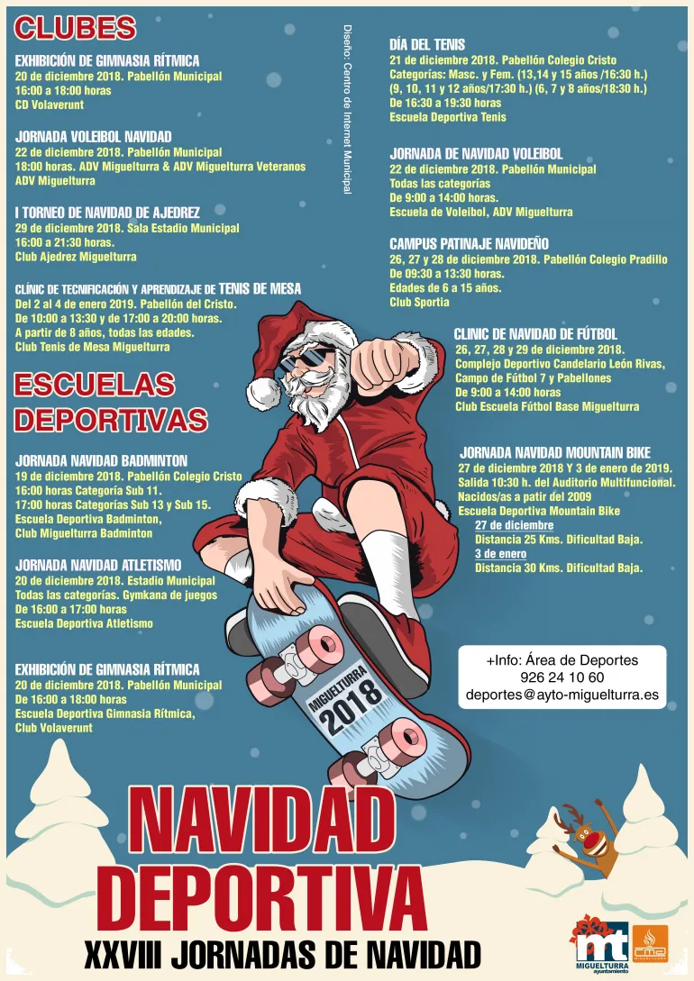 imagen cartel actividades deportivas Navidad 2018 Miguelturra, diseño cartel Centro de Internet