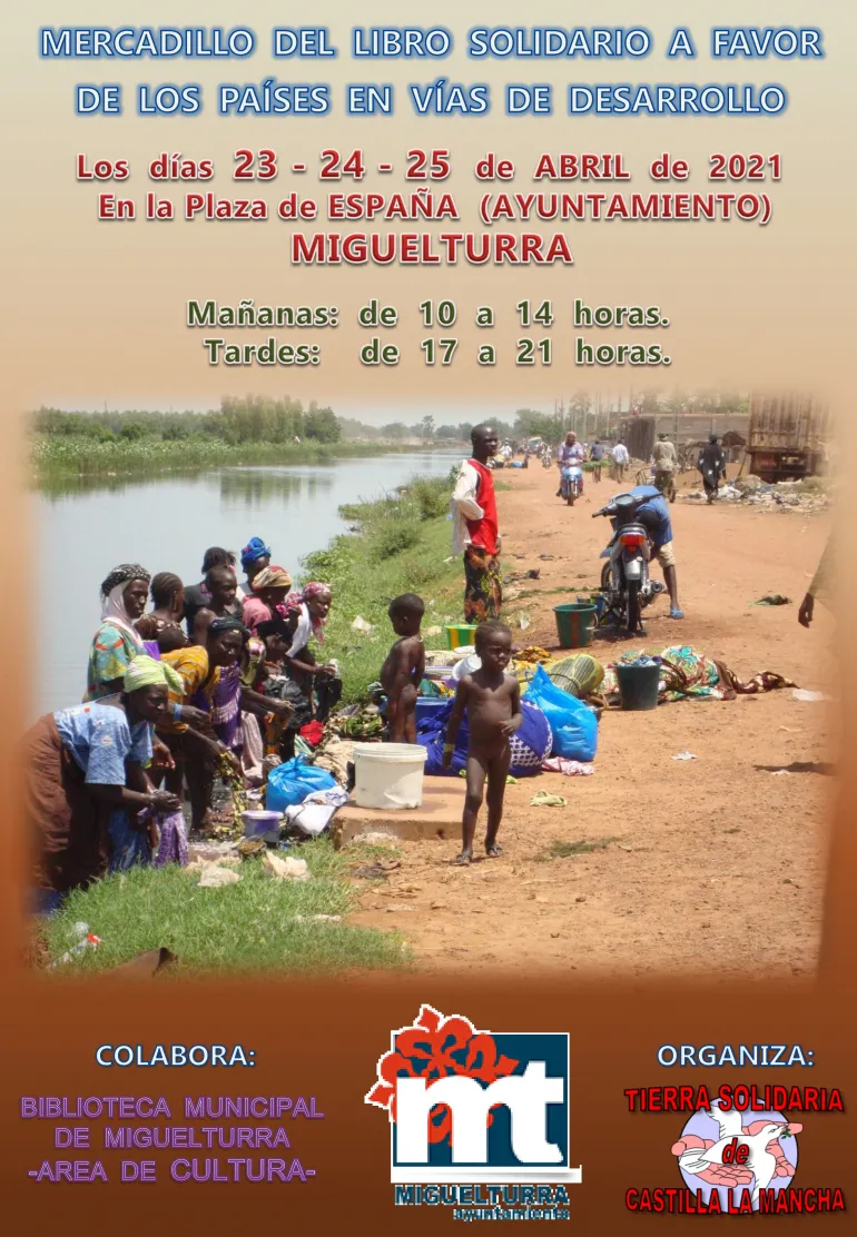 imagen del cartel mercadillo solidario Ong Tierra Solidaria, abril de 2021, día del libro
