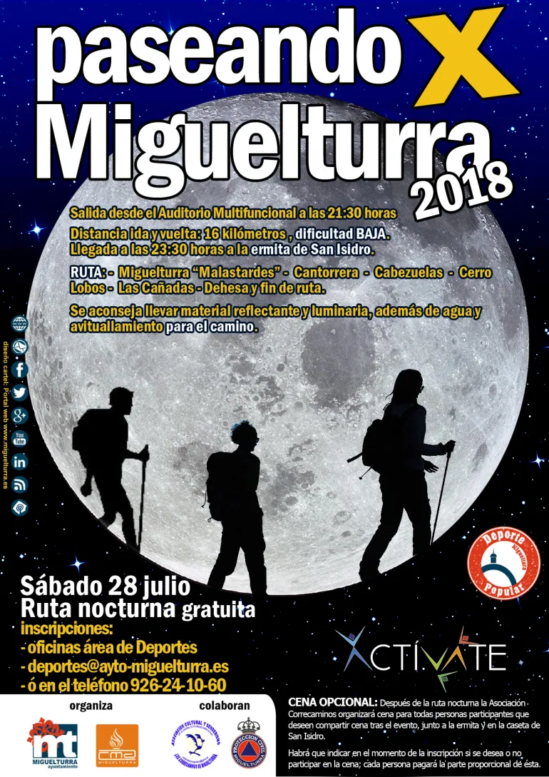 imagen del cartel de la ruta nocturna del 28 de julio de 2018, diseño cartel portal web www.miguelturra.es