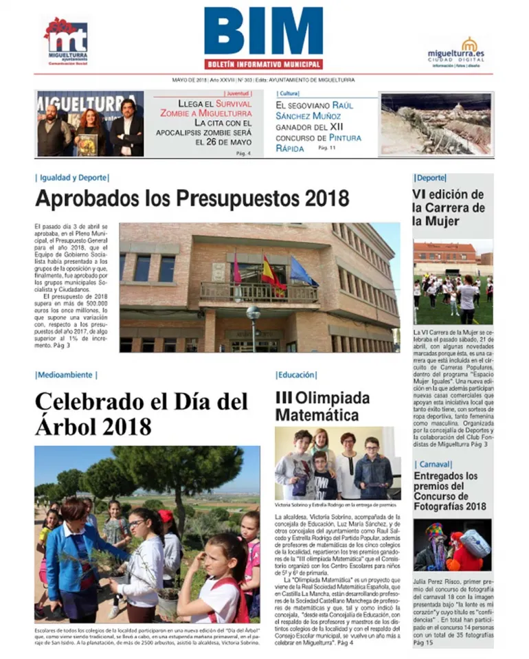 imagen de la portada del Boletín Informativo Municipal de Miguelturra mayo 2018, número 303