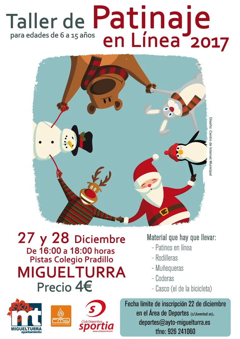 imagen del cartel taller de patinaje en línea, Navidad 2017, diseño Centro de Internet