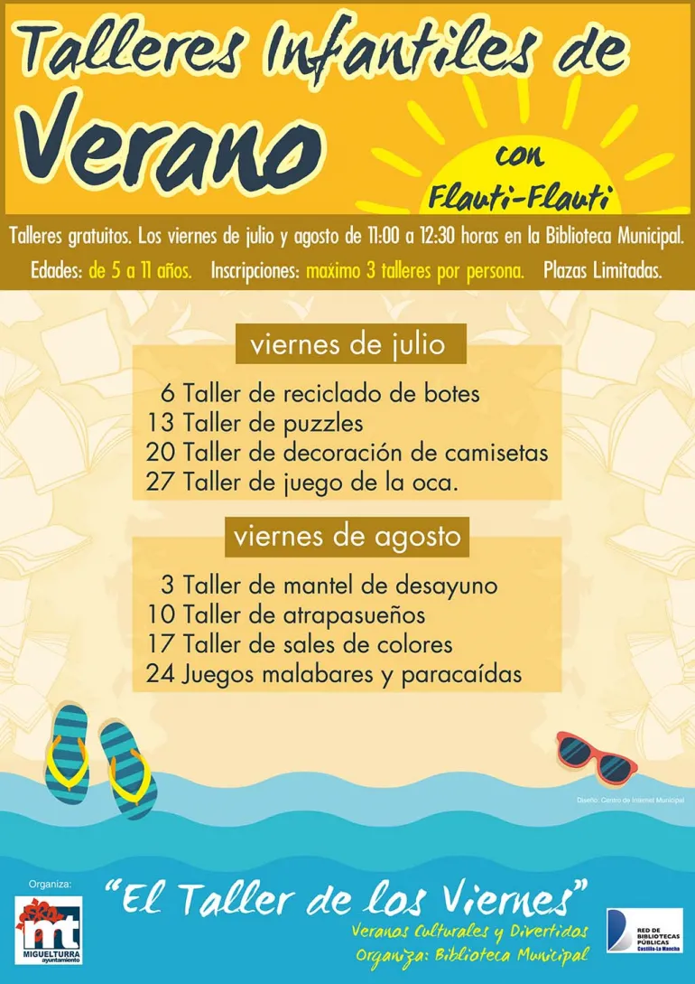 imagen del cartel de las actividades de verano de la Biblioteca Municipal, junio 2018, diseño cartel Centro de Internet
