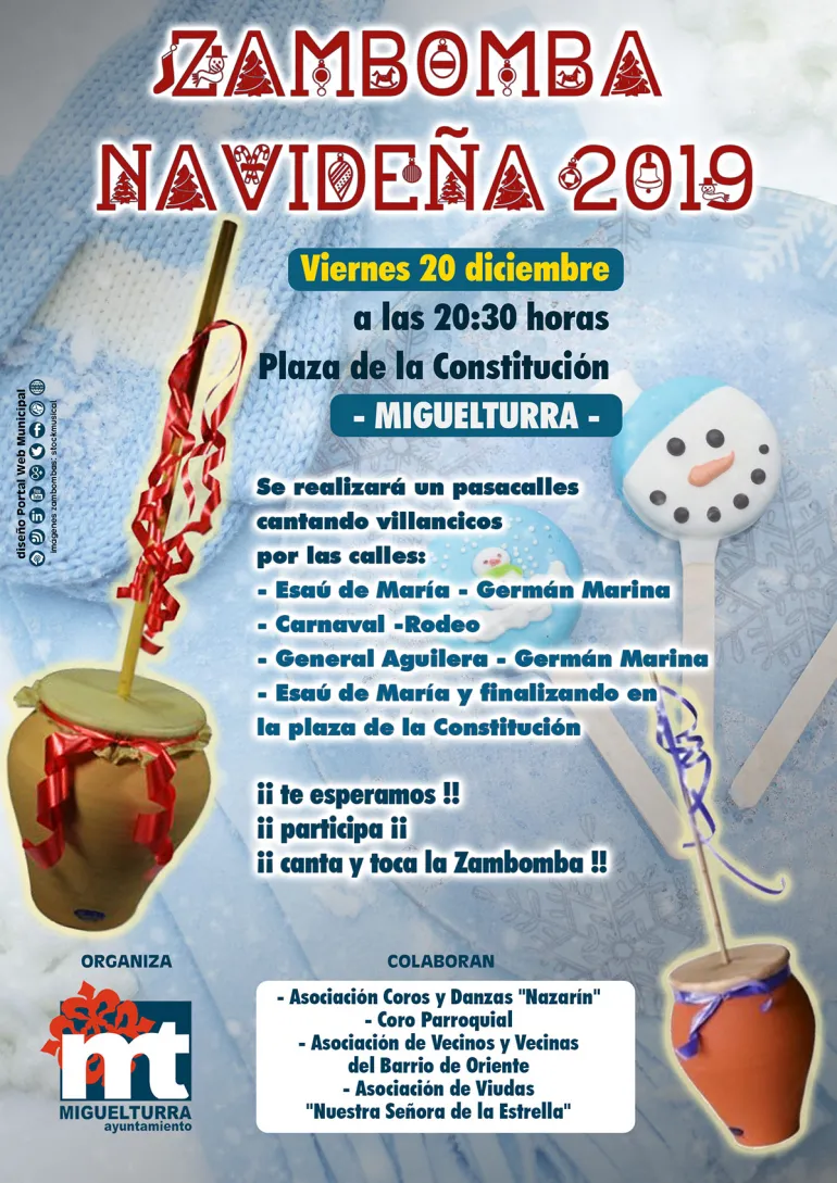 evento imagen cartel Zambomba Navideña 2019 de Miguelturra, diseño cartel portal web Ayuntamiento Miguelturra