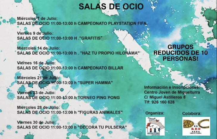 imagen cartel actividades salas de ocio Centro Joven, julio de 2021