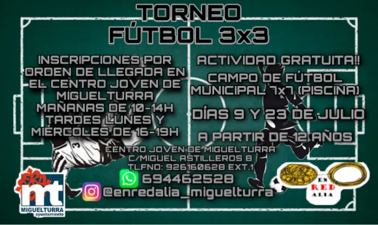 imagen cartel torneo fútbol 3 por 3, julio 2021 Miguelturra