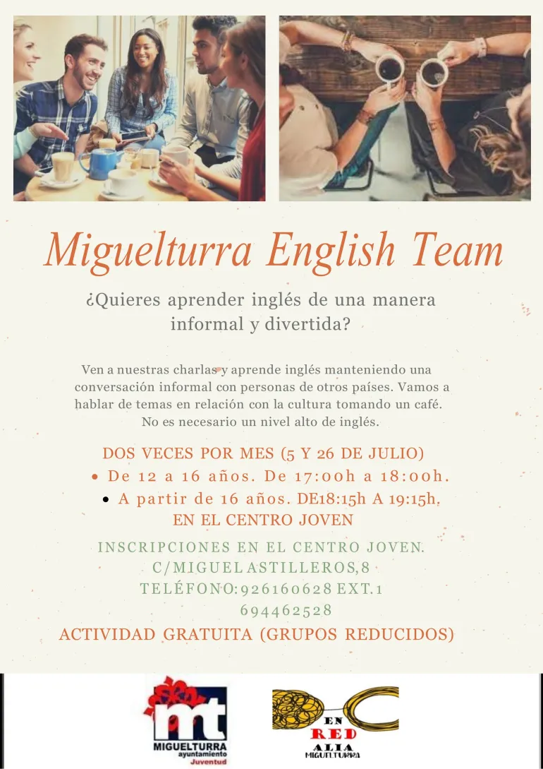 imagen cartel cursos de inglés en el Centro Joven, julio 2021